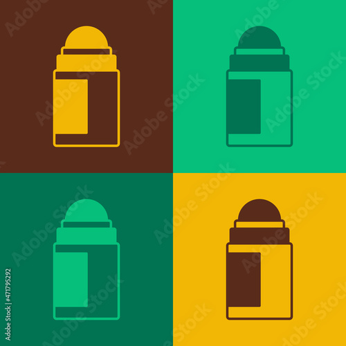 Pop art Antiperspirant deodorant roll icon isolated on color background. Cosmetic for body hygiene. Vector