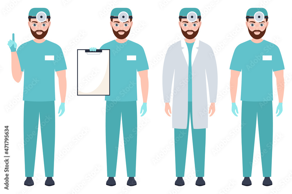 doctor nurse collection of male avatars vector