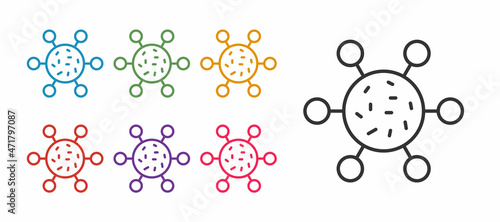 Set line Bacteria icon isolated on white background. Bacteria and germs, microorganism disease causing, cell cancer, microbe, virus, fungi. Set icons colorful. Vector