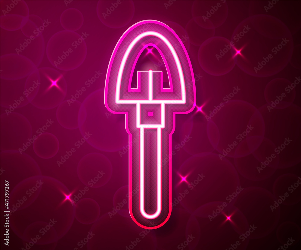 Glowing neon line Shovel icon isolated on red background. Gardening tool. Tool for horticulture, agriculture, farming. Vector Glowing neon line Shovel icon isolated on red background. Gardening tool. Tool for horticulture, agriculture, farming. Vector