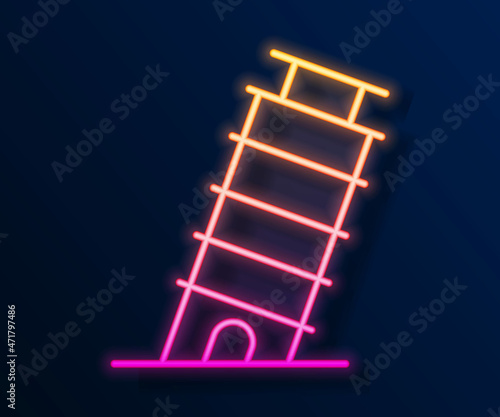 Glowing neon line Leaning tower in Pisa icon isolated on black background. Italy symbol. Vector