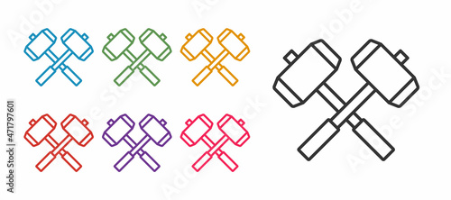 Set line Medieval crossed battle hammers icon isolated on white background. Set icons colorful. Vector