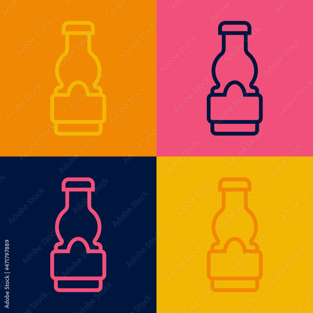 Pop art line Sauce bottle icon isolated on color background. Ketchup, mustard and mayonnaise bottles with sauce for fast food. Vector Pop art line Sauce bottle icon isolated on color background. Ketchup, mustard and mayonnaise bottles with sauce for fast food. Vector
