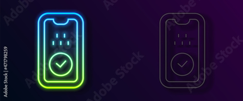 Glowing neon line Taxi mobile app icon isolated on black background. Mobile application taxi. Vector