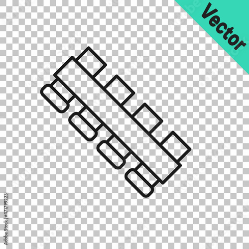 Black line Hunting cartridge belt with cartridges icon isolated on transparent background. Bandolier sign. Hunter equipment, armament. Vector
