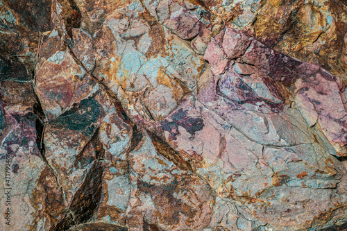 Mineral colored rocks, close view