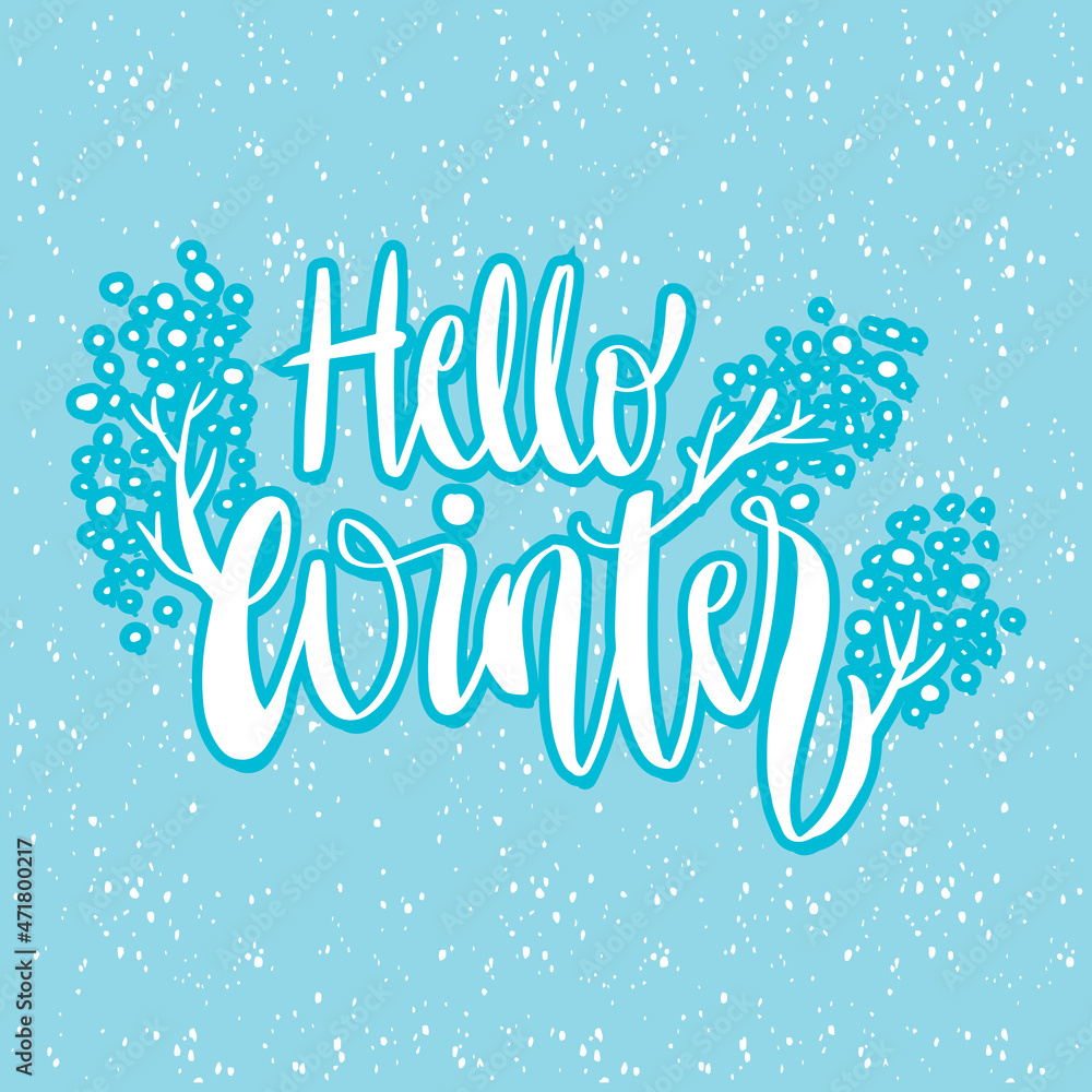 Hello winter hand lettering illustration. Greeting card concept. Hello winter hand lettering illustration. Greeting card concept.