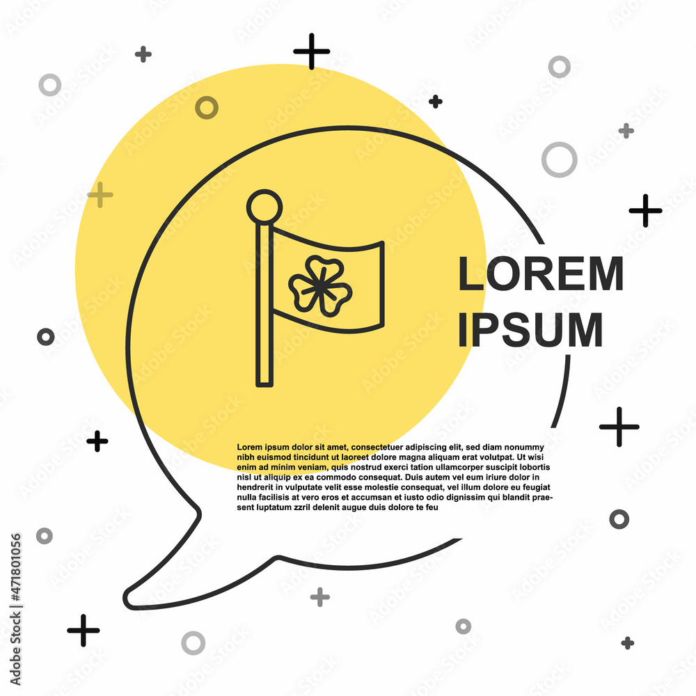 Black line National Ireland flag with clover trefoil leaf icon isolated on white background. Happy Saint Patricks day. National Irish holiday. Random dynamic shapes. Vector