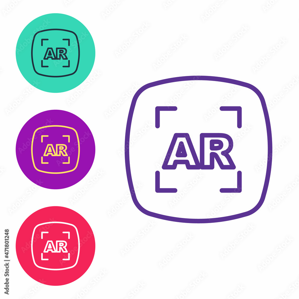 Set line Augmented reality AR icon isolated on white background. Virtual futuristic wearable devices. Set icons colorful. Vector Set line Augmented reality AR icon isolated on white background. Virtual futuristic wearable devices. Set icons colorful. Vector