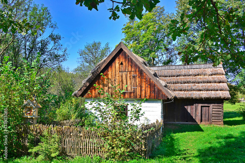 A traditional Polish wooden house in ethnographic park in Nowy Sacz, Poland