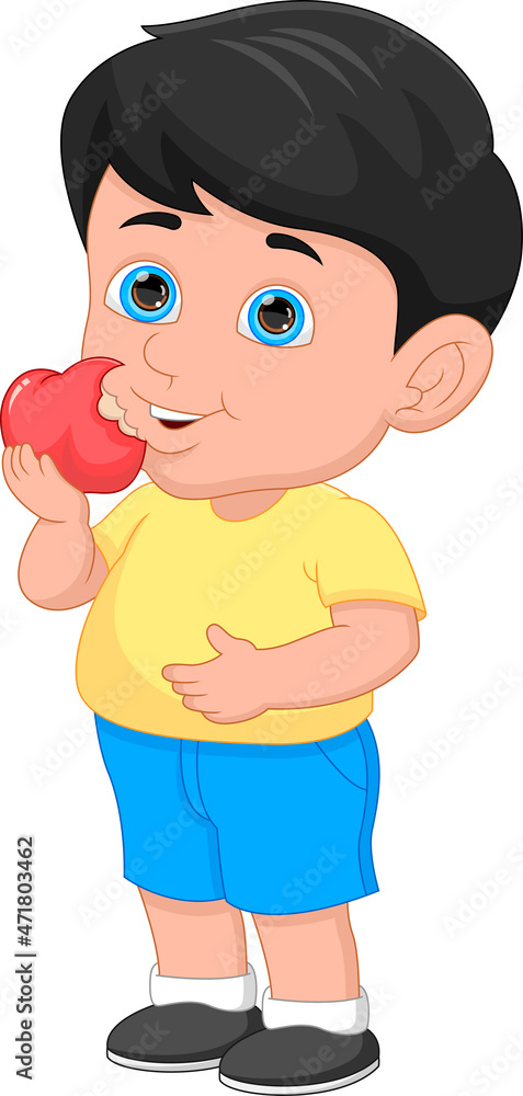 cartoon boy eating apple on white background cartoon boy eating apple on white background