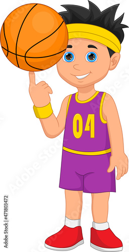 cartoon cute boy playing basketball
