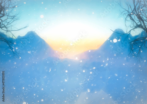 Hand painted winter solstice mountain landscape
