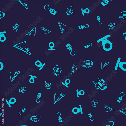 Set Fishing rod, Location fishing, Spring scale and Spinning reel for on seamless pattern. Vector