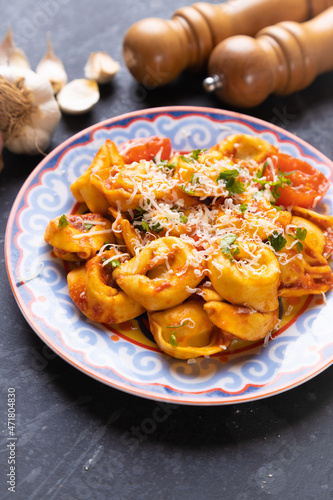 Italian tortellini pasta in tomato sauce