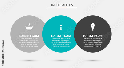 Set Fork, Mortar and pestle and Chicken leg. Business infographic template. Vector