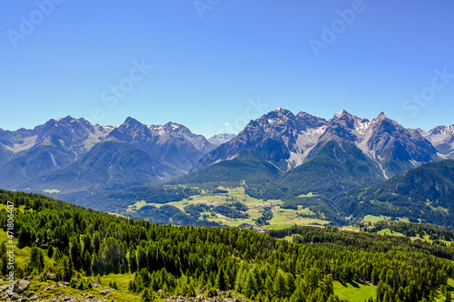 Ftan  Alpe Laret  Wanderweg  Unterengadin  via Engiadina  Alpen  Engadin  Innschlucht  Inn  Fluss  Bergwiese  Bergblumen  Tarasp  Vulpera  Graub  nden  Sommer  Schweiz