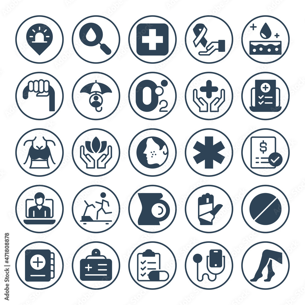 Circle glyph icons for medical healthcare.