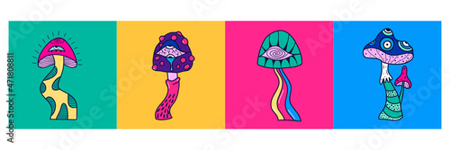 Vector magic mushrooms. Psychedelic concept. All elements are isolated. 