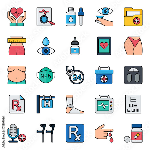 Filled outline icons for medical healthcare.