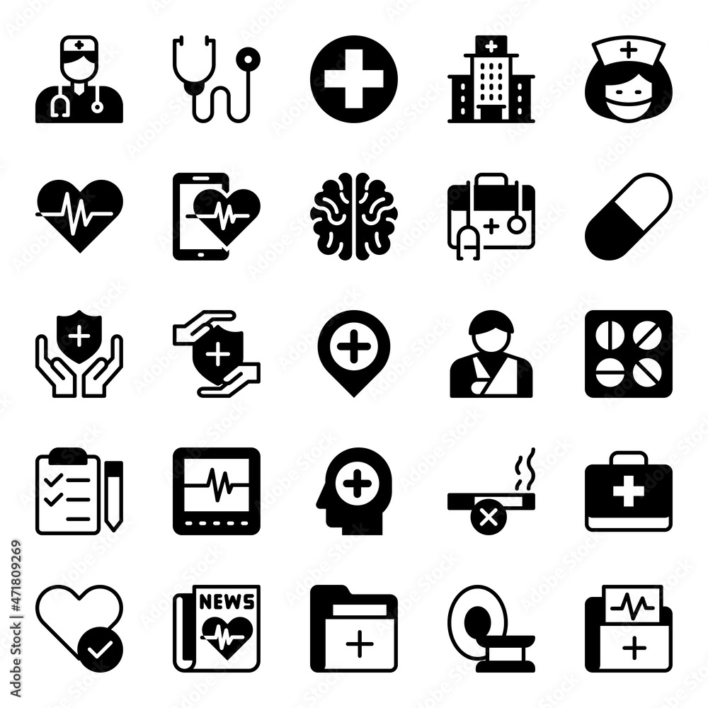 Glyph icons for medical healthcare. Glyph icons for medical healthcare.