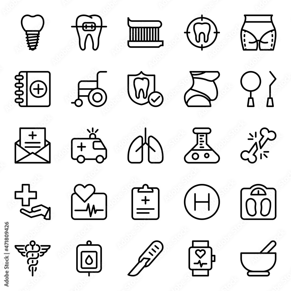 Outline icons for medical healthcare. Outline icons for medical healthcare.