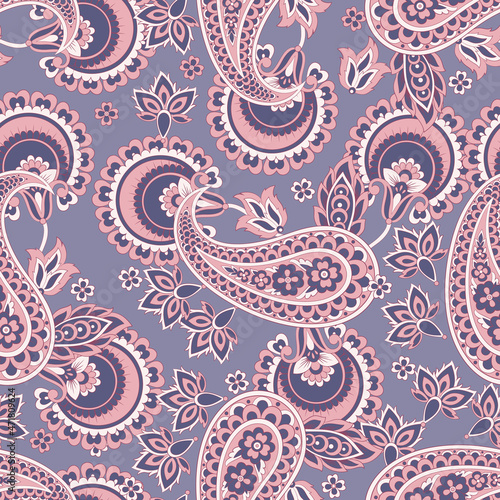 Seamless Paisley pattern in indian batik style. Floral vector illustration