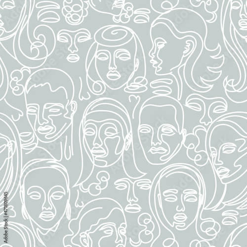 abstract faces contour seamless vector pattern © antalogiya