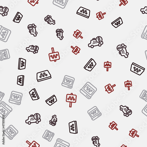 Set line Taxi car roof, Taximeter device, mobile app and Road sign for taxi stand on seamless pattern. Vector