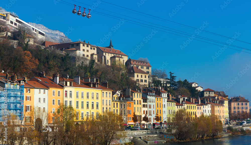 Fototapeta premium Picture of view of French Alps and Grenoble cable car in autumn, France