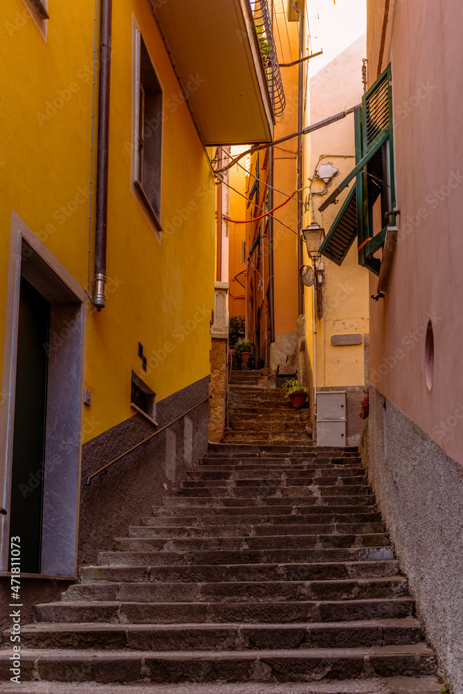 The narrow alley in Rio Maggiore in the Cinque Terre in Italy