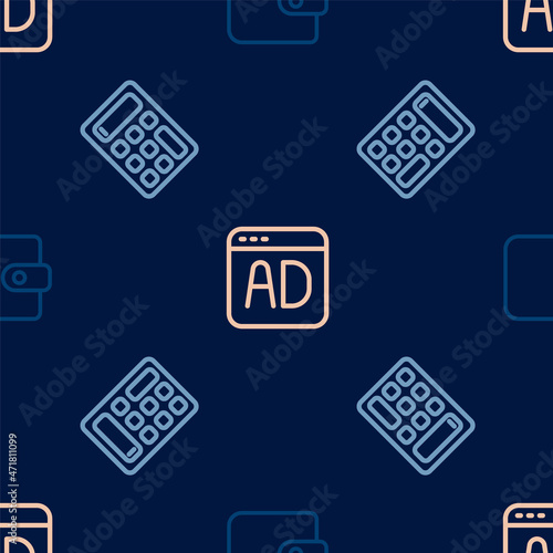 Set line Wallet, Calculator and Advertising on seamless pattern. Vector © Iryna