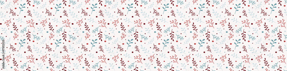 Christmas background with branches of mistletoe. Seamless pattern. Banner. Vector