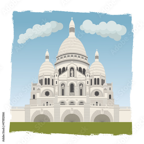 Dessin réaliste du monument religieux situé sur la butte Montmartre à Paris : le Sacré cœur.