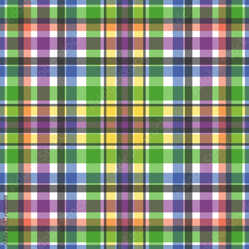 Squared colorful seamless pattern.  colored plaid, tartan pattern. gingham style. geometric intersecting striped illustration