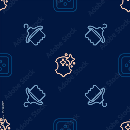 Set line Sewing button for clothes  Hanger wardrobe and Leather on seamless pattern. Vector