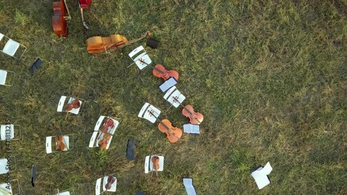 Musical instruments orchestra in the field