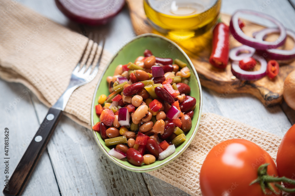 Mixed bean salad, healthy vegetarian meal