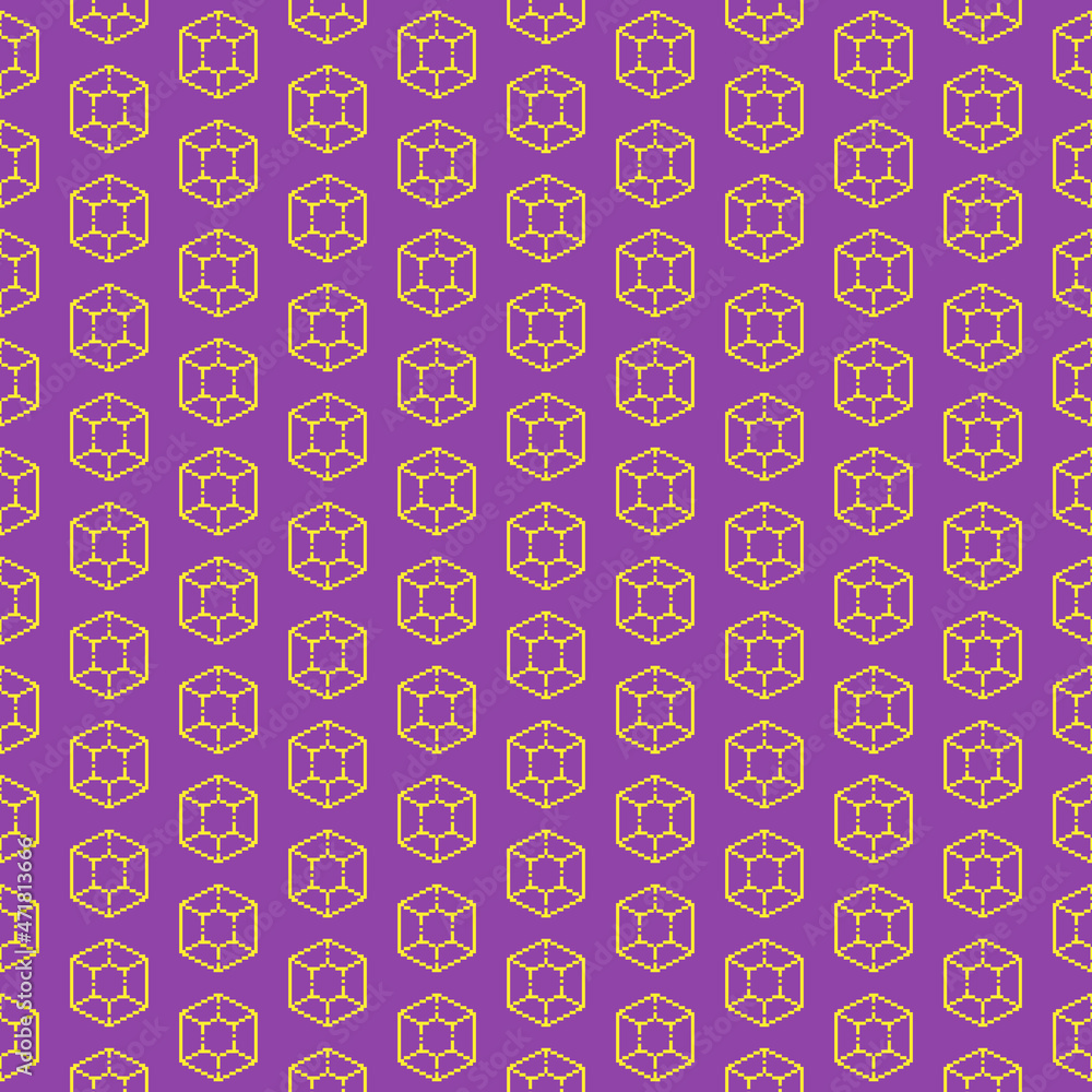 simple vector pixel art seamless pattern of abstract yellow hexagonal diamond gemstone on purple background simple vector pixel art seamless pattern of abstract yellow hexagonal diamond gemstone on purple background