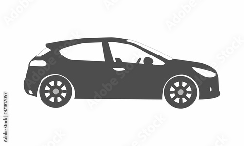 Black moving car icon isolated on white background. Suitable for all businesses.  