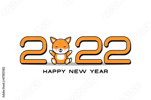 Happy New Year 2022. Simple design with a fox animal theme, suitable for children's themed designs, such as posters, banners, calendars. photo