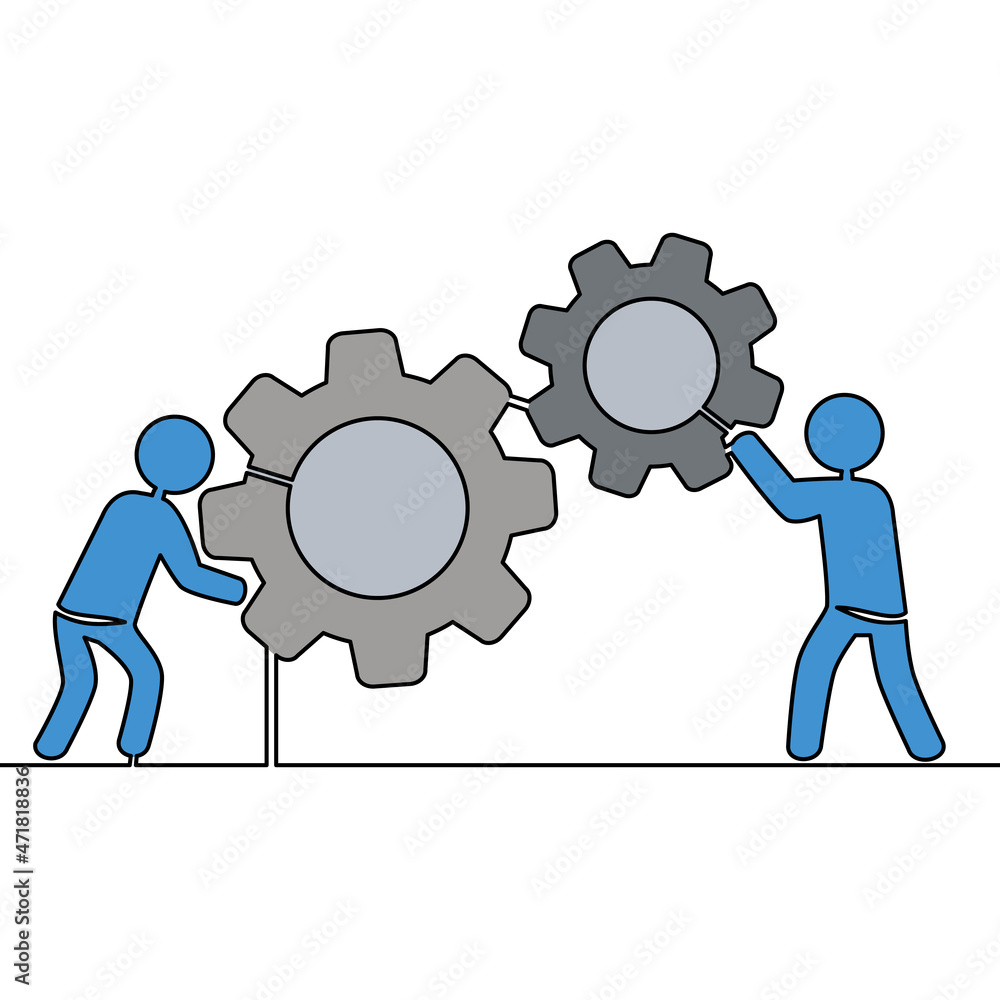 Flat continuous line art teamwork workforce concept Flat continuous line art teamwork workforce concept