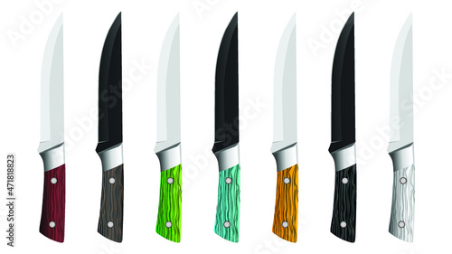 set of realistic kitchen knives isolated on white, Vector illustration, chef knives, Cutlery icon set, colourful knives set