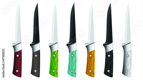 set of realistic kitchen knives isolated on white, Vector illustration, chef knives, Cutlery icon set, colourful knives set