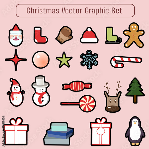thick outline Christmas Graphic set