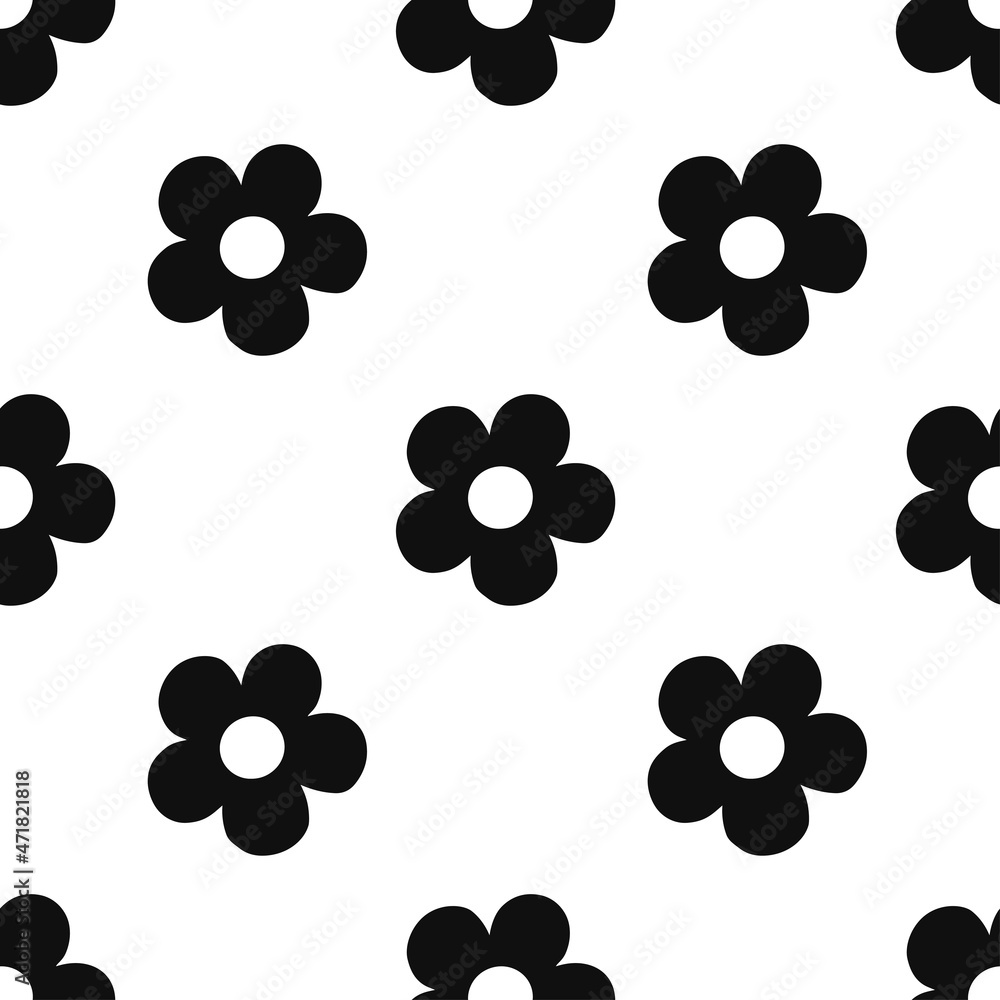 Fototapeta premium Black and white vector seamless flower pattern