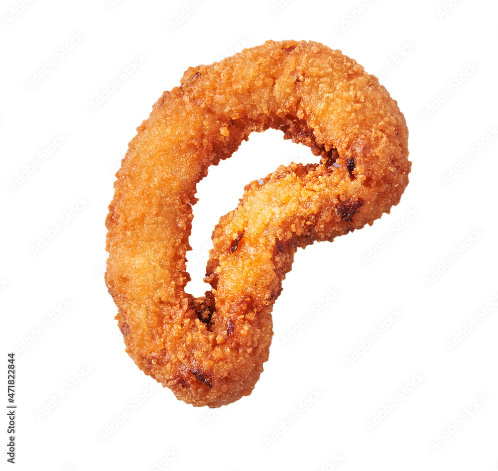 SIngle breaded onion ring isolated on a white background SIngle breaded onion ring isolated on a white background