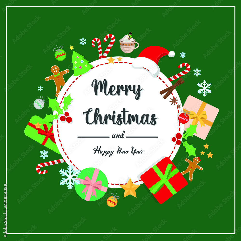 Merry Christmas Vector Decorative Greeting Card. Vector Banner Design for New Year 2023 and Christmas. 