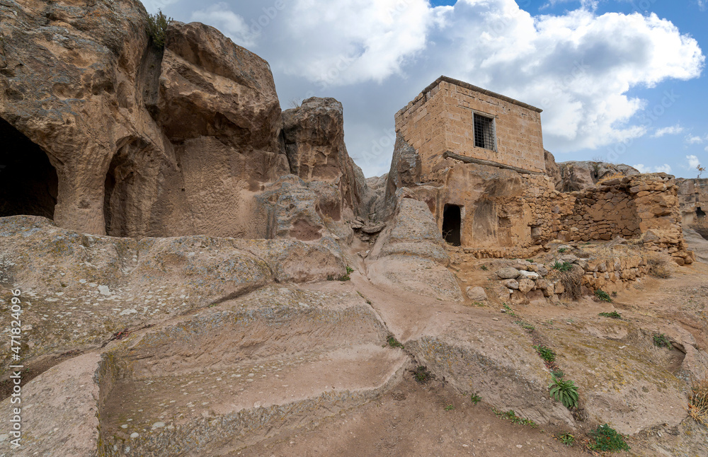 Gumusler Monastery and underground cave city in Nigde, Turkey. Unesco World Heritage site in Central Anatolia, Cappadocia region.