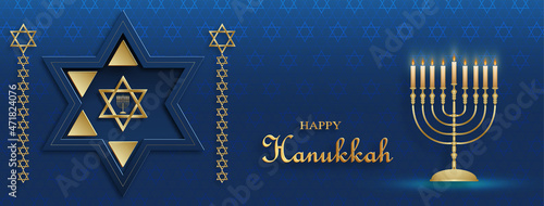 Happy Hanukkah card with nice and creative symbols on color background for Hanukkah Jewish holiday